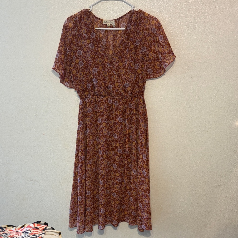 Floral Midi Dress in‎ Burgundy
